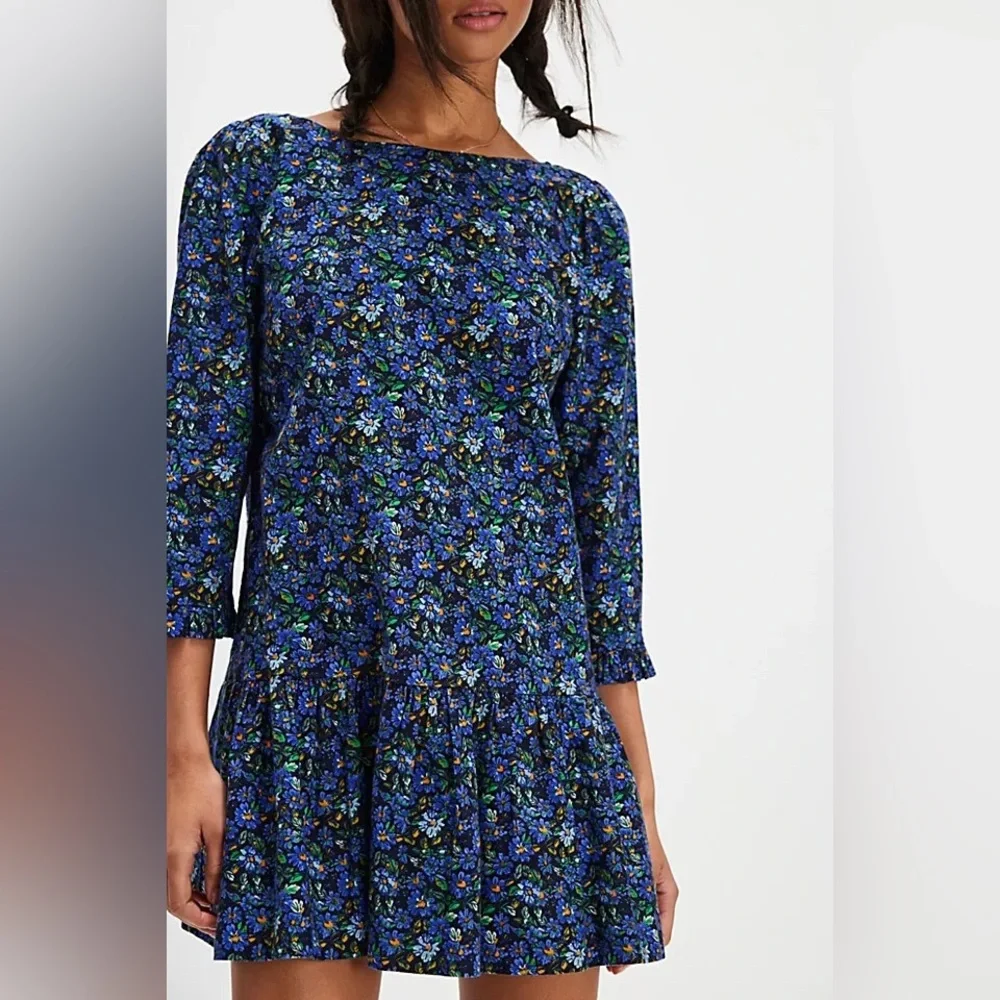 NWOT Free People The Avenue Mini Floral Ruffle Cutout Scoop Neck Dress XS